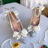 KYLETHOMASW  -  Original Handmade Lolita Shoes Flower Wedding Gorgeous High Heels Loli Sparkling Pearl Bow Princess Pumps Wedding Shoes Bride