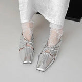 KYLETHOMASW  -  Women Pleated Hollow Mary Jane Style Shoes with Bow Design Flat Shoes Square Toe Casual Comfortable Outdoors Women Shoes Fashion