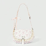KYLETHOMASW  -  Korean Sweet Cute Bow Lace Shoulder Bag Women Color Block Print Large Capacity Crossbody Bag Ladies Harajuku Versatile Handbag
