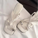 KYLETHOMASW  -  Slippers for Women with Stilettos 2025 New Summer Woven French Square Toe Open Heel Breathable Lightweight Fashion Slippers