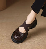 KYLETHOMASW  -  Leather Shoes for Women's Spring and Autumn New Cross Belt Genuine Leather Pumps for Women Thick Soled Mary Jane Shoes