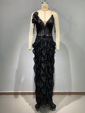 Kylethomasw Women Celebrity Sexy Strapless Backless Ruffles Black Maxi Long Bodycon Dress 2024 Elegant Evening Party Club Dress Vestido