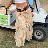 KYLETHOMASW  -  Chiffon Printed Irregular Maxi Skirts Women Summr Gypsy Retro Elastic Waist A-line Loose Falda Mujer Boho Beach Skirt