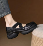 KYLETHOMASW  -  Leather Shoes for Women's Spring and Autumn New Cross Belt Genuine Leather Pumps for Women Thick Soled Mary Jane Shoes