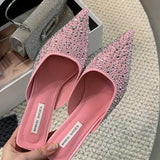 Kylethomasw Sparkling Rhinestone Luxury Slippers for Women Sexy Pointed Toe  Low Heel Slides Fashion Footwear Diamond Dress Sandals Women
