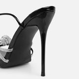 KYLETHOMASW  -  Summer Black High Heels Sandals Women Fashion Peep Toe Crystal Narrow Band Stiletto Pumps Ankle Lace Up Party Dress Shoes