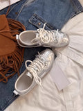 KYLETHOMASW  -  Women Sneakers Spring Summer New Leather Sweet Fashion Casual Flats Women Lace-up German Training Shoes Women Silver 321