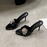 KYLETHOMASW  -  Luxury Rhinestones Women Super High Heels Pumps Shoes Female Slides Fashion Round Toe Party Sexy Ladies Thin Heels Shoes