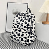 KYLETHOMASW  -  Cow Print Plush Backpack Women Fluffy Furry School Bag Milk Cow Pattern Large Capacity Casual Travel Student Rucksack Daypack