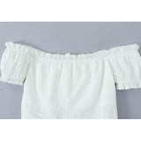 KYLETHOMASW  -  Sexy Off Shoulder White Cropped Shirt Women Front Button Short Sleeve Cotton Summer Blouse Sweet Tops New