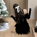 KYLETHOMASW  -  Slash Neck Velvet Black Preppy Dress Long Sleeve Princess Slim Layered Dress Sexy Strapless Birthday Christmas Party Vestidos
