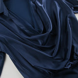 KYLETHOMASW  -  Office Siren Satin Dress for Women's Autumn Elegant Blue Swing Collar Long-sleeved Slim Fit Short Dress Female Clothes