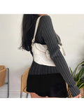 Kylethomasw  -  Woman Long Sleeve Fall Lapel Collar T-Shirts Knit Crochet Patchwork Top Single Breasted Tees Fake Two Pieces Classical Chic Ins