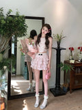 KYLETHOMASW  -  Fashion Summer New 2024 Sweet Lace Floral Halterneck Suspender Dresses Women's A-line Cake Short Skirt Suit Clothing Party Dress