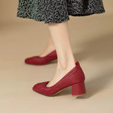 KYLETHOMASW  -  Women Oxford Shoes Vintage Pumps Mid Heels Square Toe Pumps Slip on Sewing High Heels Boat Shoes Elegant Dress Shoes