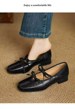 KYLETHOMASW  -  Women Genuine Leather Bow Decorated Ballet Shoes Mary Jane Style Flat Shoes Outdoor Casual Shallow Mouth Loafers Shoes Fashion