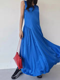 KYLETHOMASW  -  2025 Fashion Korean Side Pleated Large Swing Vest Dress Women Summer New Retro and Stylish Loose White Long Vestidos