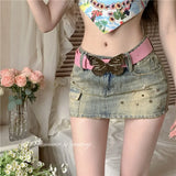 Kylethomasw   -  Y2K Vintage Willow Nail Heavy Industry Denim Skirt Women's Summer New Low Waist Sexy Wrapped Hip Short Skirt