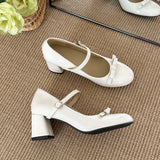 KYLETHOMASW  -  Gentle Wind Bow One Strap Mary Jane Shoes Women's Summer Block Heel Pump Shoes