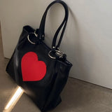 Kylethomasw Y2K Handbag Women Heart Printing Soft PU Leather Shoulder Bag Large Capacity Tote Bag Luxury Lady Shopping Bag 2024 New