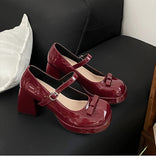 KYLETHOMASW  -  New Spring Thick Heel Women Mary Jane Shoes Ladies Fashion Outdoor Butterfly-knot Shoes Women's Elegant Wedding Party Pumps
