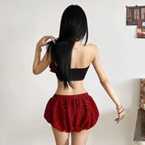 KYLETHOMASW  -  Summer Sexy Christmas Hot Girl Bow Strapless Slimming Crop Top Tube Top Shorts Set Spicy Girls Two Piece Sets Women Outfits