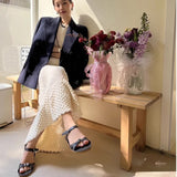 KYLETHOMASW  -  High-quality Women Genuine Leather Buckle Flat Sandal Open Toe Sandals Summer Ladies Simple Beach Shoes Sandalias De Mujer