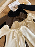 KYLETHOMASW  -  Korean Solid Chic Slash Neck Long Sleeve Bow Slim Thin Elegant Knitted Pullovers