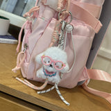 KYLETHOMASW  -  Women's Large Capacity Star Print Backpack Clear Mesh Pocket Heart Decor Adjustable Strap Casual Daily School Itabag New