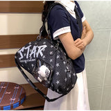 KYLETHOMASW  -  Star Print Bowling Ita Bag Large Capacity Denim Shoulder Bag Clear Window Crossbody Handbag Adjustable Strap Women Casual Bag
