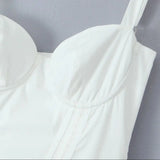 KYLETHOMASW  -  Sexy Bra Chest With Wire Corset Style Low Waist Spliced Ruched Pleated Swing Slit Long Midi Dress Women Bodycon Sling Robe White