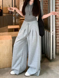 KYLETHOMASW  -  Gray Solid Streetwear High Waist Wide Sweatpants American Retro Y2k Harajuku Hip Hop Oversized Sports Pants 2024 Autumn