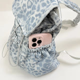 KYLETHOMASW  -  Women Leopard Print Drawstring Backpack Flap Cover Ruched Pockets Shoulder Straps Girls Daily Travel School Small Daypack