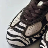 KYLETHOMASW  -  Autumn New Zebra Stripes Flats Sports Shoes Women Leather Patchwork Breathable Sneakers Casual Lace Up Comfort Running Shoe