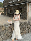 KYLETHOMASW  -  French-style Slimming New Summer Design Sense Tulle Flower Elegant Fishtail Lace Cami Dress