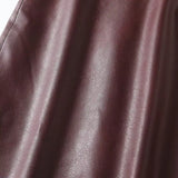 KYLETHOMASW  -  Winter French Minimalist Burgundy Leather Skirt With High Waist Zippers Straight Leg Mini Skirts Womens