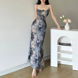 KYLETHOMASW  -  Vintage Butterfly Print Sleeveless Long Dress Women's Coquette Sexy Tie-up Spaghetti Straps Maxi Sundress Holiday Party