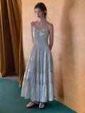 KYLETHOMASW  -  Summer Dress for Women New High-end Designed Temeprature Advanced Elegant Style Niche Chic Bright Silk Spliced Bead Dress