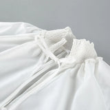 KYLETHOMASW  -  Women French Style White Blouse Lace Splicing Patchwork Shirt Elegant Flare Bell Sleeve Long Sleeve Casual Ladies Daily Tops