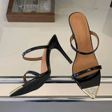 KYLETHOMASW  -  Fashion CRYSTAL Pointed Toe Women Slippers Sexy Thin High Heels Banquet Slide Shoes Summer Zapatos De Mujer