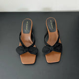 KYLETHOMASW  -  Low Heel Female Slides Women Slippers Shoes Luxury Footwear Fashion Butterfly-Knot Ladies Heeled Slippers Sandals Shoes Pumps