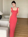 KYLETHOMASW  -  Women's Elegant Halter Sleeveless Midi Sling Dress Summer New Ruffled A-Line Slim Sexy Holiday Evening Party Bodycon Dress
