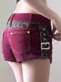 KYLETHOMASW  -  American Street Retro Leopard Print Patchwork Shorts Sexy Low-waist Slim Fit Hot Shorts 2025 Summer New Red Shorts for Women