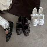 KYLETHOMASW  -  Retro Rivet Mary Jane Shoes Women Fashion Belt Buckle Round Toe Ballet Flats Comfortable Soft Sole Flat Shoes Zapatos De Mujer