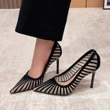 KYLETHOMASW  -  Fashion Mesh Women's Pumps New Pointed Toe Stiletto Slip-on Stripe Totem Female Sandals Classics Shallow Summer Ladies Shoes