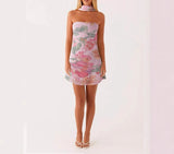 KYLETHOMASW  -  new model, fashion style, sweet temperament, printed scarf, mini dress