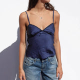KYLETHOMASW  -  Sexy American Polka Dot V-neck Strap Vest Women Basic Inner Wear Chest Type Backless Slim Low Neck Top Bow Mixed Fabric