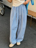 KYLETHOMASW  -  Vintage Plaid Women's Wide Leg Pants Pockets Sping Summer High Waist Casual Straight Loose Trousers Female