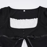 KYLETHOMASW  -  French Sweet Patchwork Contrast Color Fake Two Piece Slim Square Collar Long Sleeve Slim T-Shirts