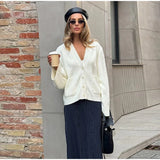KYLETHOMASW  -  Solid V Neck Single Breasted Knit Cardigan Pocket Front Drop Shoulder 2025 Autumn Casual Women Coat Daily Cozy Chic Lady Sweater